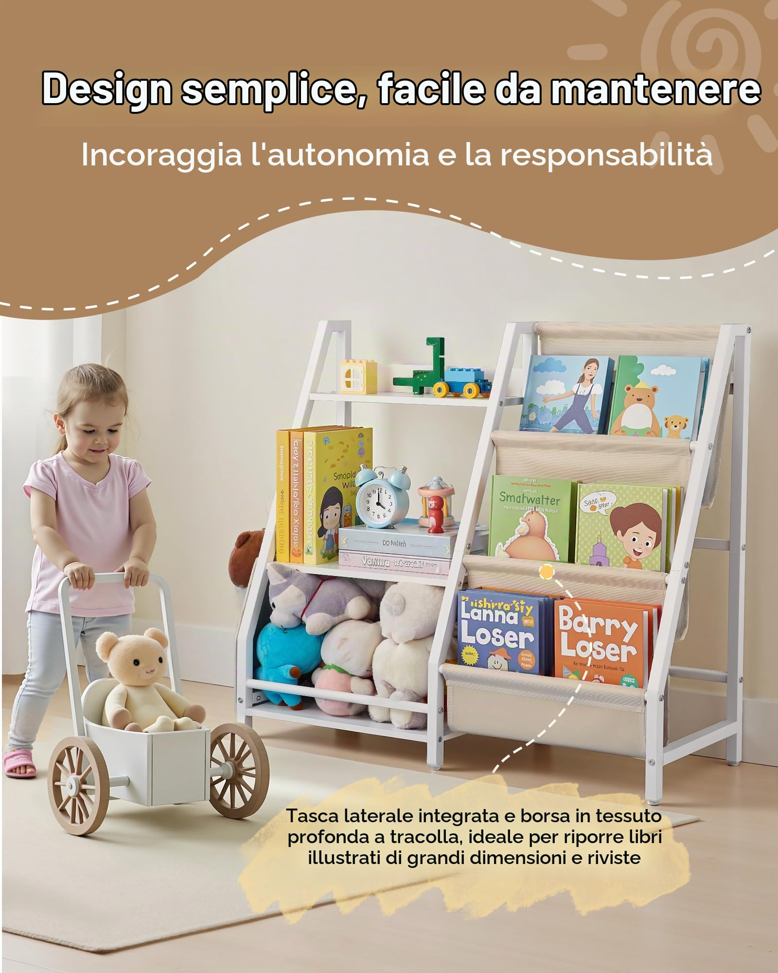 VEVOR Mobiletto di Stoccaggio Portaoggetti di Giocattoli 3 Ripiani, Armadietto Porta Giocattoli Libreria Porta Libri 7 Scomparti, Scaffale per Giocattoli per Camera da Letto, Bianco
