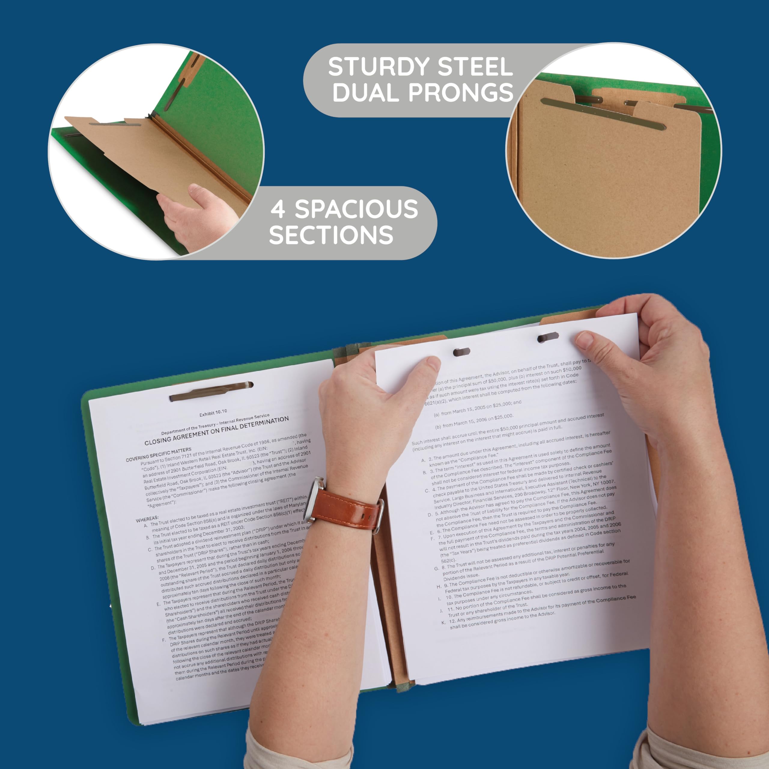 10 blaue Summit Supplies Klassifizierungsmappen, 1 Trennwand, Briefgröße, grün, langlebiges 2-Zinken-Design für die Organisation von medizinischen Akten und Büroberichten, 10 Stück