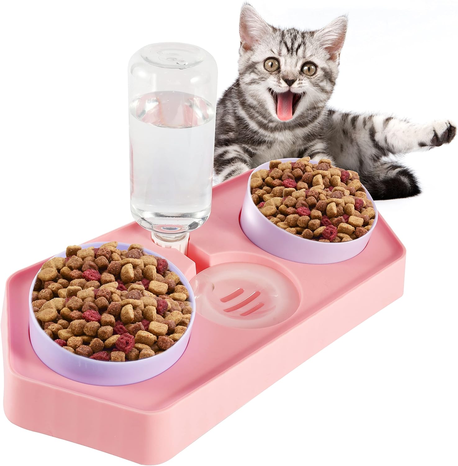 Dog Bowls 3 in 1, Cat Bowls for Food with Gravity Water Bottle, Dog Water Bowl Dispenser No-Spill, Automatic Cat Feeders Detachable for…