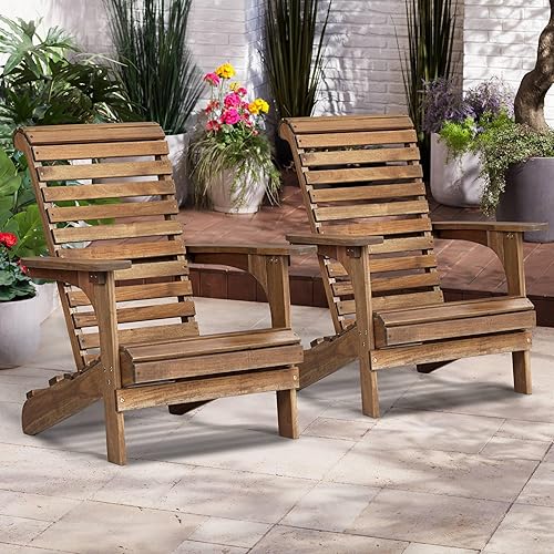 Teal Island Designs Kenneth - Juego de 2 sillas Adirondack de madera natural