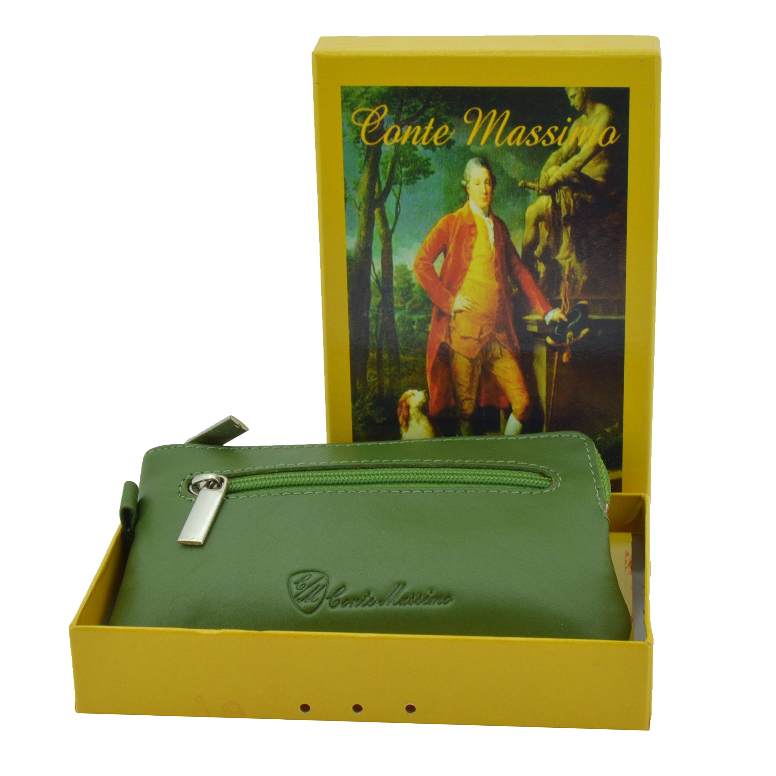 Portachiavi Portamonete Unisex, Vera Pelle, 2 Tasche con Cerniera, Scatola Regalo