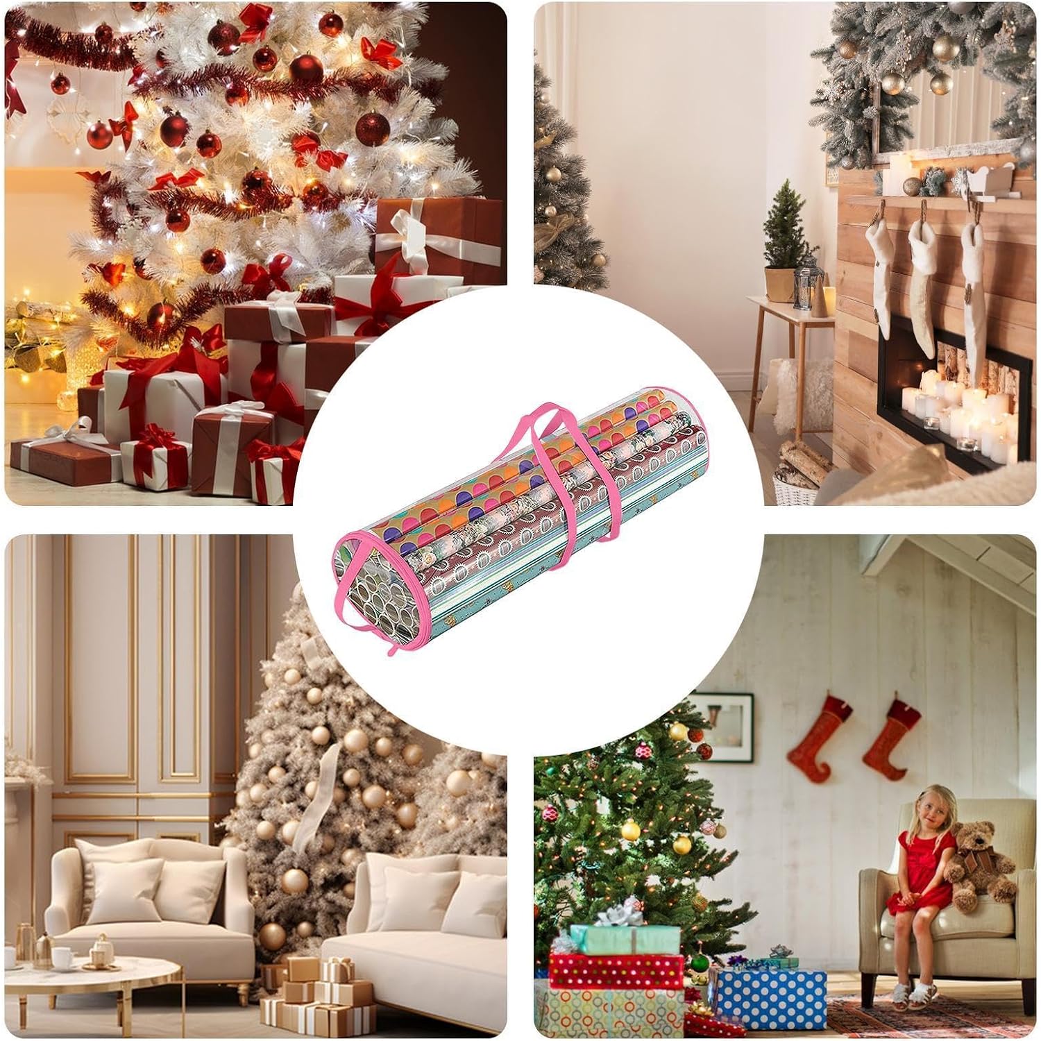 Christmas Wrapping Paper Storage Handled Clear Window Tote