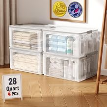 OlarHike 28QT Collapsible Storage Bins with Lids, Clear Box for Home-4 Pack