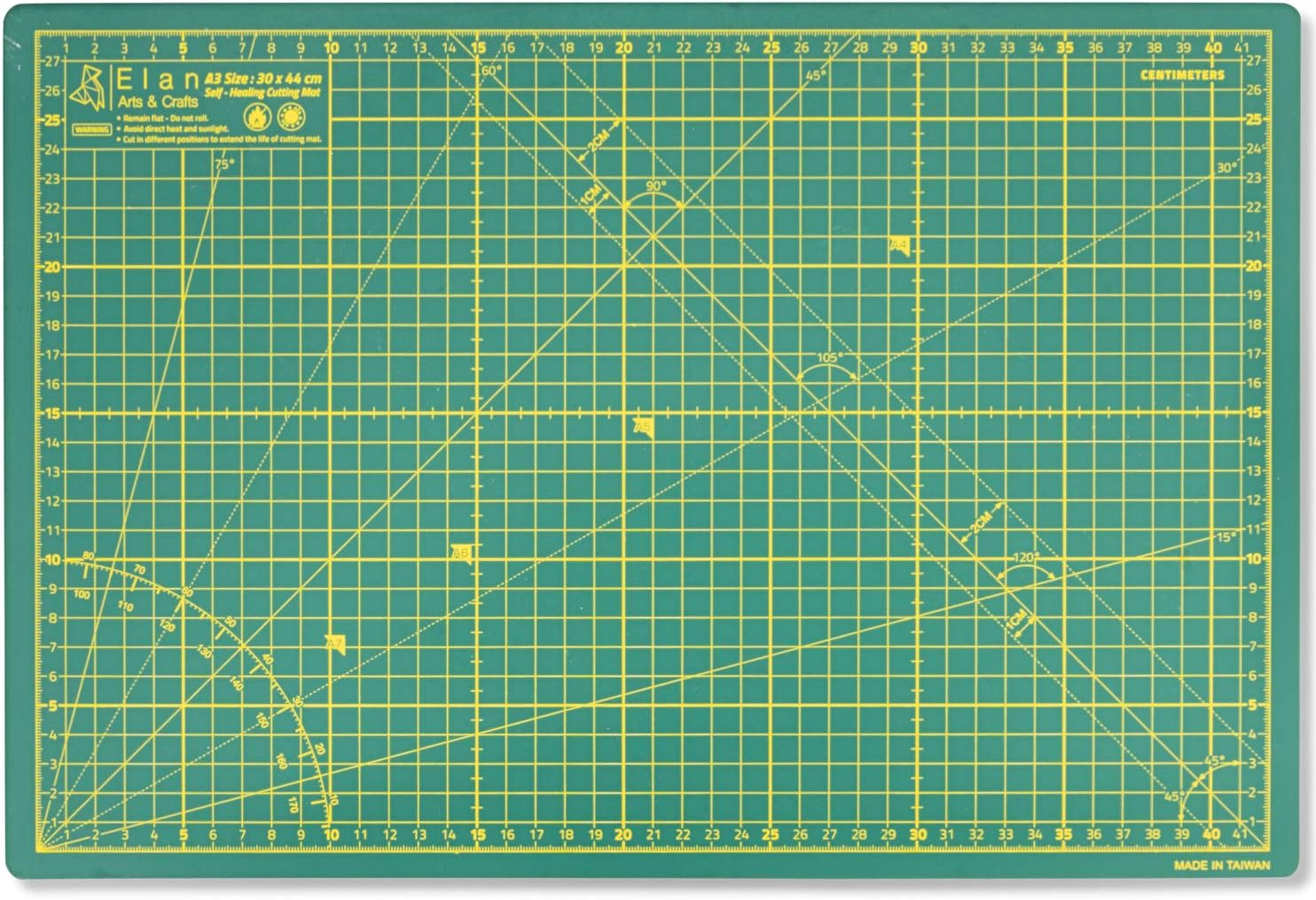 Elan A3 Cutting Mat Green, 5-Ply Hobby Board for Crafts 44X30 CM, Self Healing Cutting Mat A3, Recycled PVC Craft Board for Sewing & Quilting