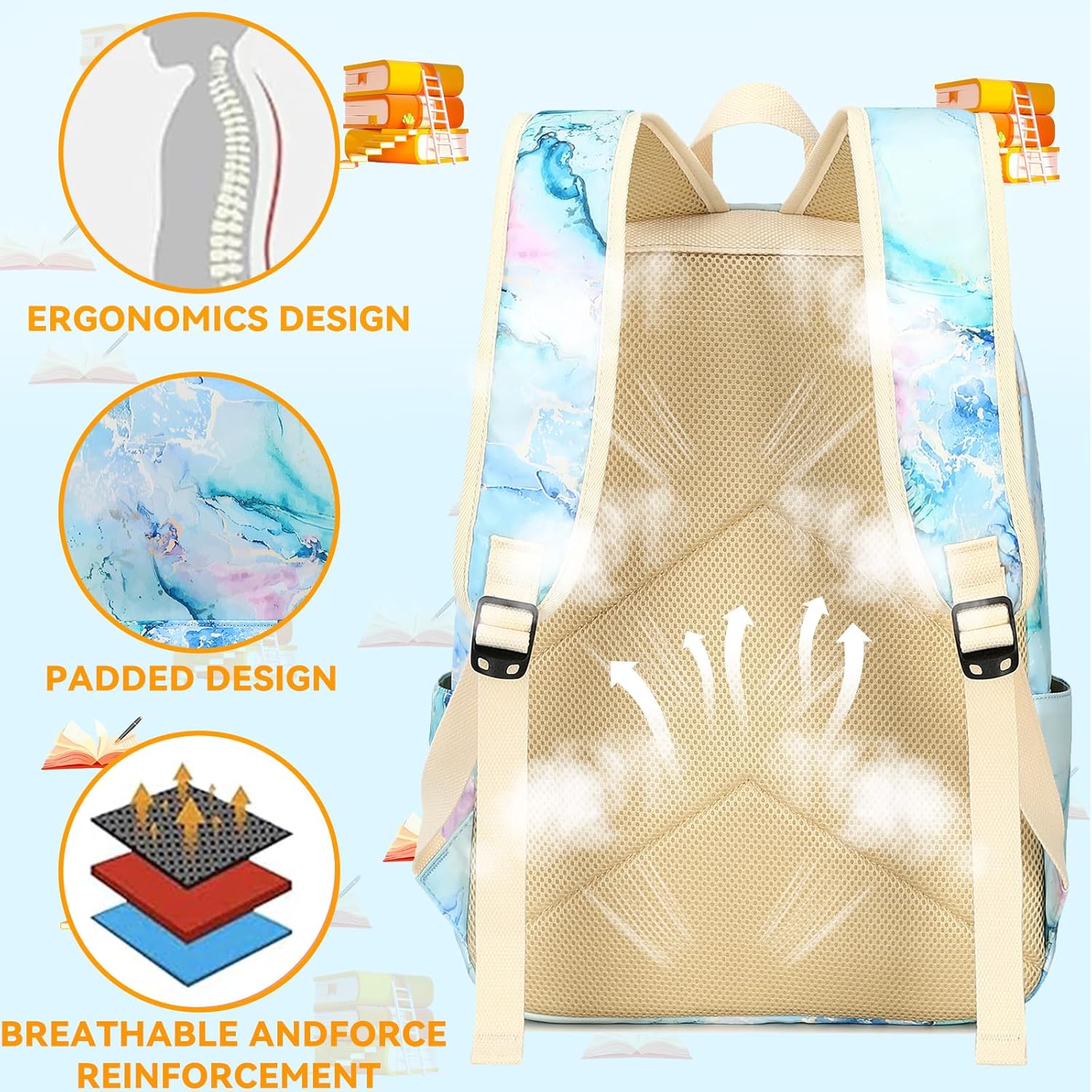 LEDAOU Kids Backpack for Girls Backpacks with Lunch Box, Lightweight Bookbag Set Elementary Middle School Back pack for 8-14 - Image 3