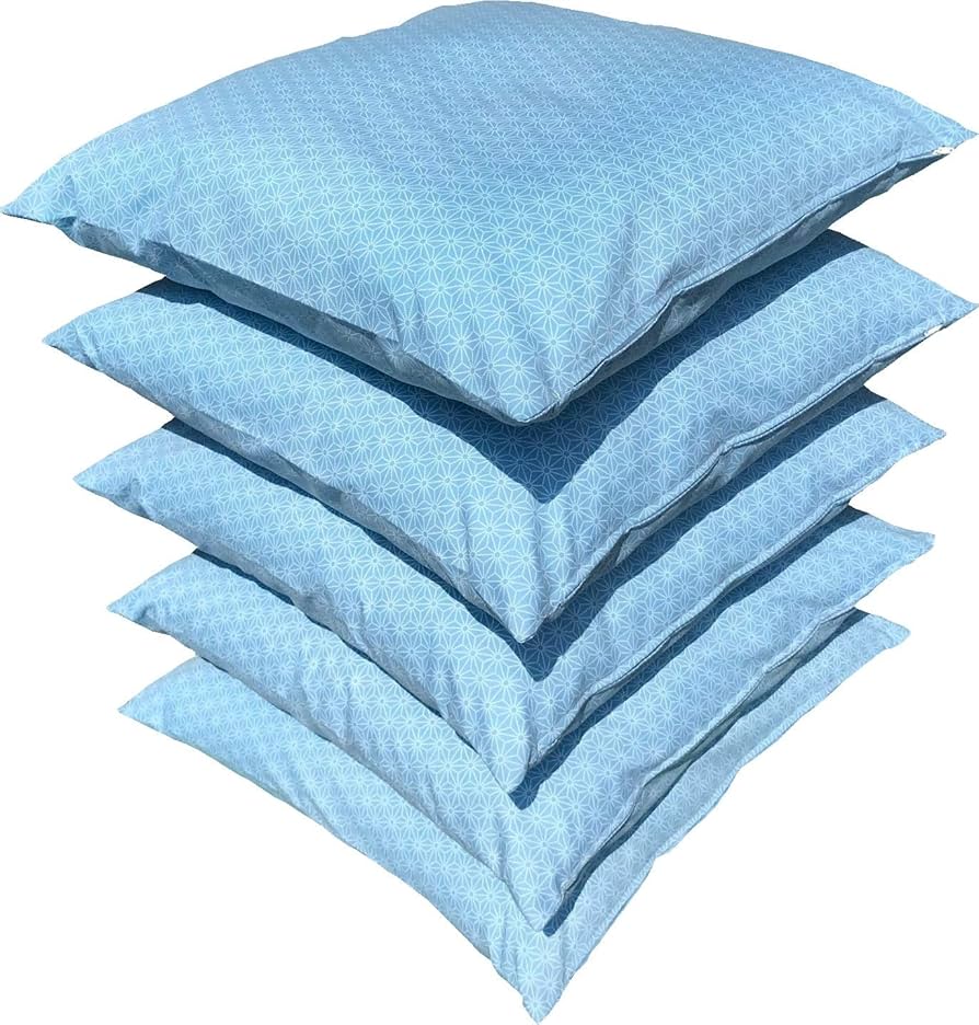 【新品】夏座布団 5枚セット　本麻　別誂品　天然素材　水色　藍色　クッション 新品】夏座布団 5枚セット 本麻 別誂品 天然素材 水色 藍色