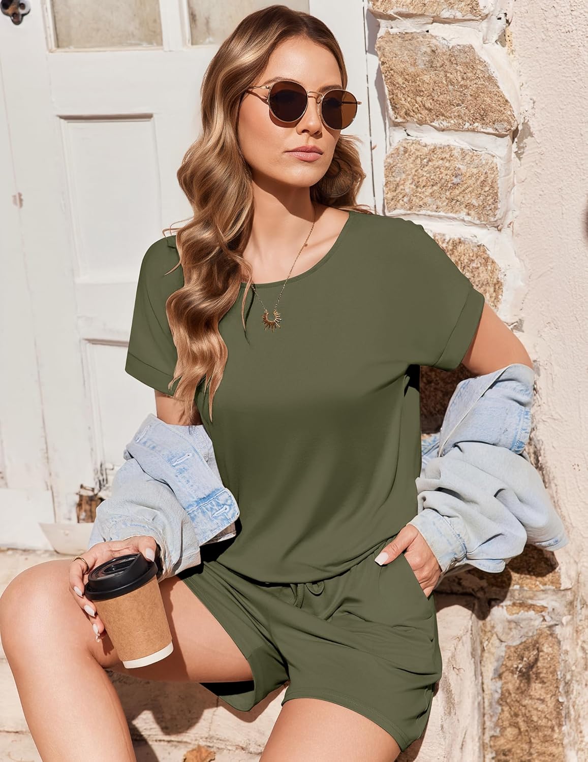 Ekouaer Womens Romper 2026 Summer Casual Short Jumpsuits Beach Vacation Clothes with Pockets - Image 3