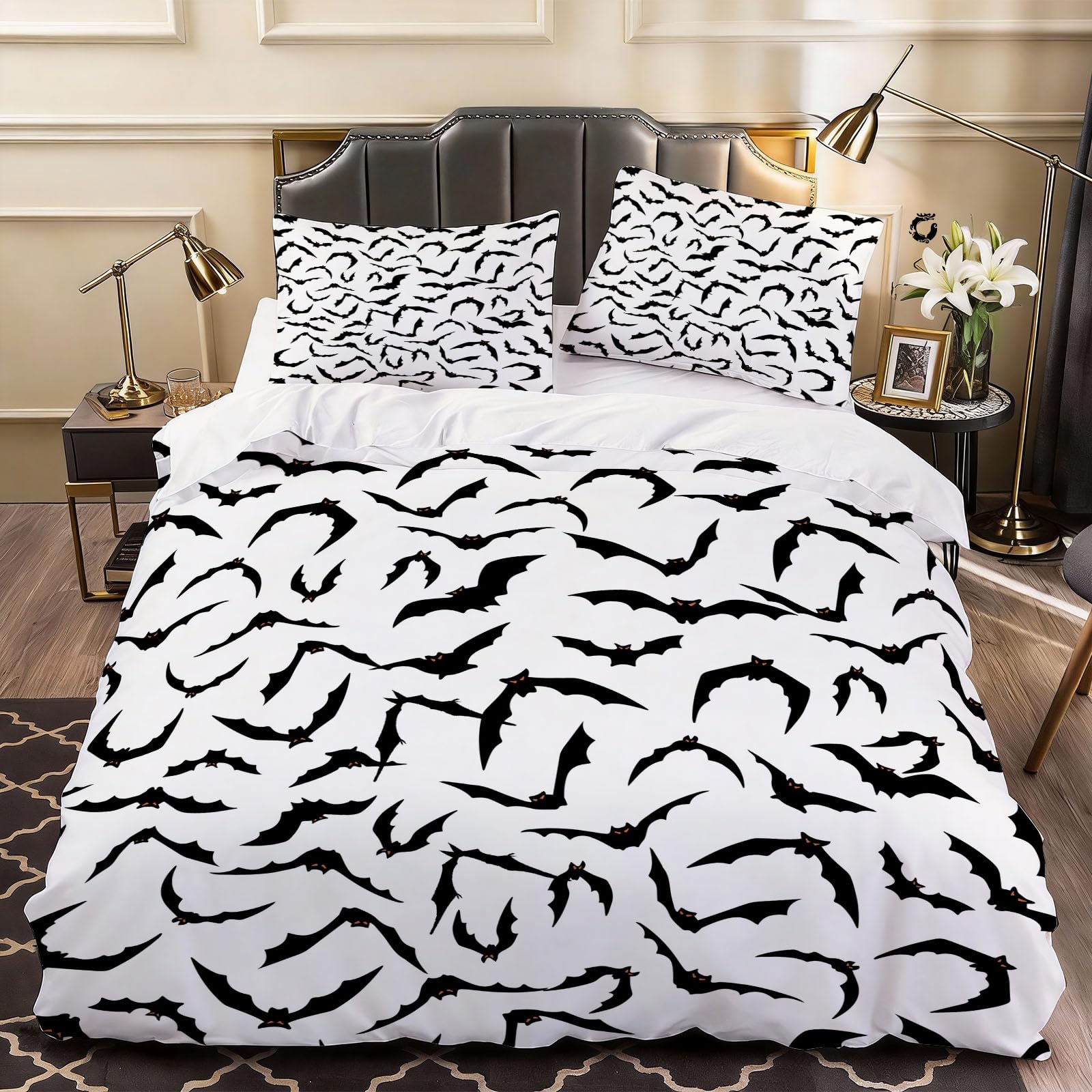 3D Bats Duvet Cover Simple Bedding Double Bed Set, Soft Microfiber Comforter Cover Printed with Zipper Closure Quilt Coverr 200x200 cm and 2 Pillowcases