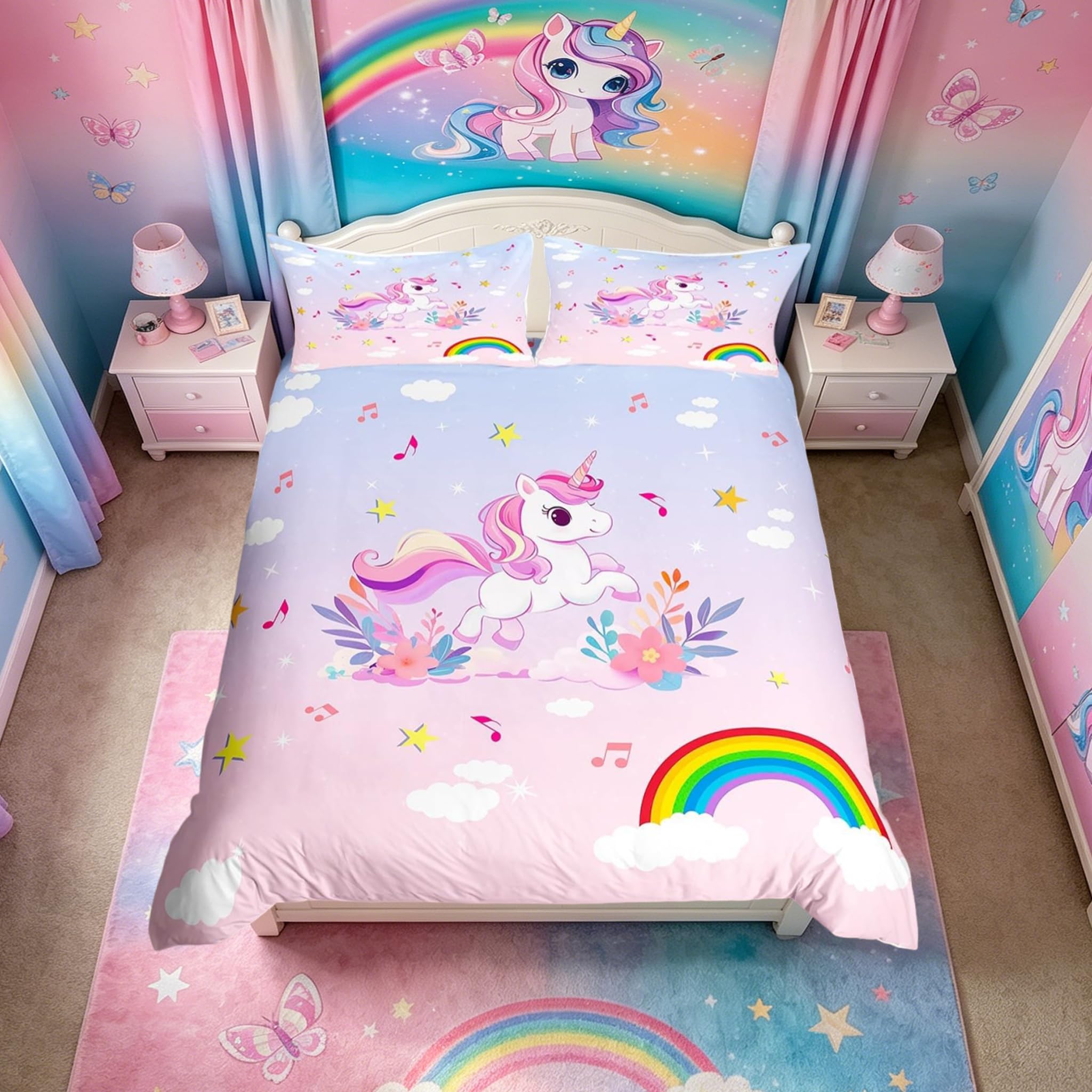 Homemissing Floral Printed Unicorn Duvet Cover Set Cot Size For Kids Boys Girls Teens Magic Unicorn Bedding Set Cute Animal Print Duvet Cover with 1 Pillowcase โ image 1