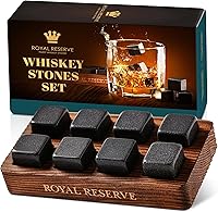 Royal Reserve Whiskey Stones Gift Set - Artisan Granite Chilling Rocks & Pinewood Tray - Ideal Scotch Bourbon Gift for Dad Husband Boyfriend