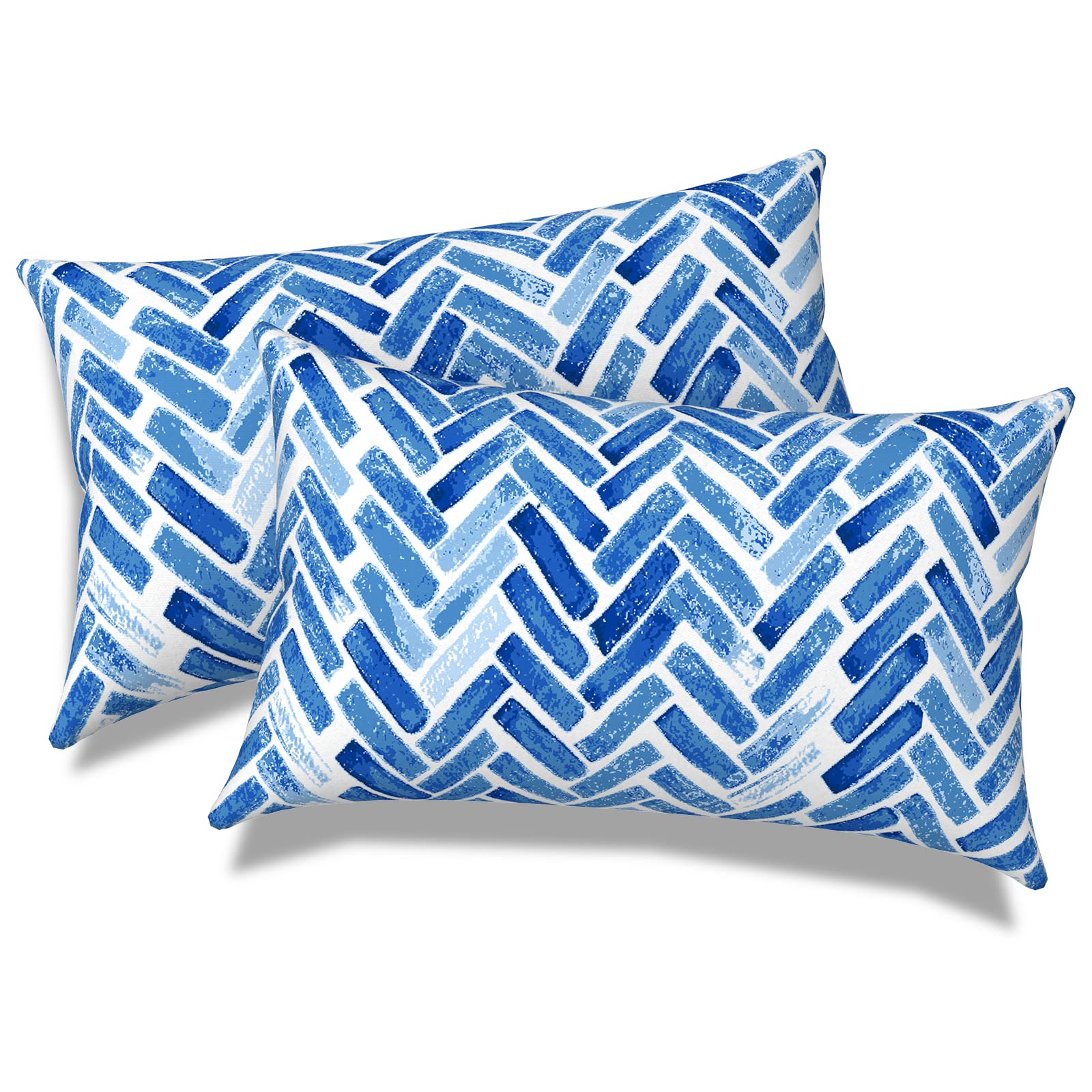 Melody Elephant Pack of 2 Outdoor Lumbar Pillow Covers, All Weather Cushion Pillow Cases 12x20 Inch, Pillowcase for Patio Couch Decoration, Blue