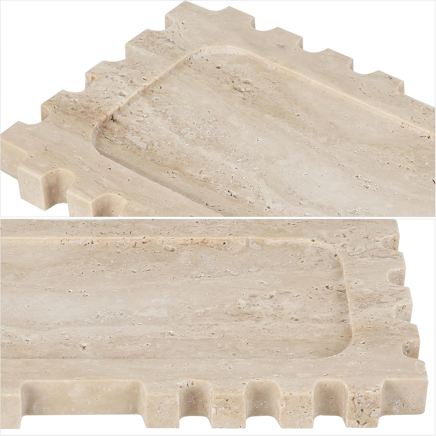 SAFAVIEH Home Collection - Lulu Rectangular Tray, Sand Travertine Decorative Accent with Sculpted Rim (RDC4057A)