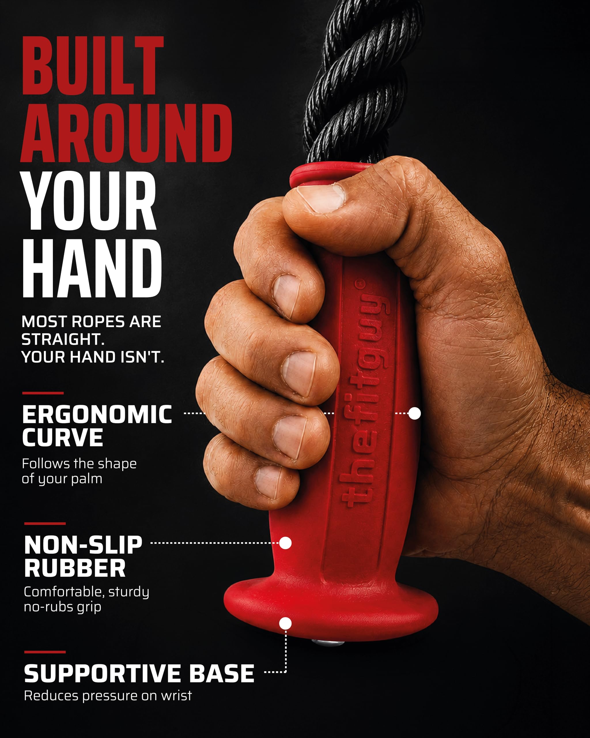 THEFITGUY Grip Fit Tricep Linka ściągana - 76 cm ergonomiczne antypoślizgowe uchwyty mocowanie kabla z metalowym karabińczykiem
