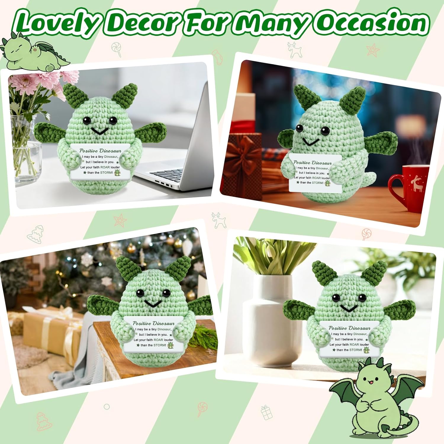 Positive Crochet Dragon Animal Gifts for Friend Easter Basket Stuffer Emotional Crochet Support Dinosaur Encouragement Cheer Up Gifts for Women Men Daughter Son Birthday - Image 6