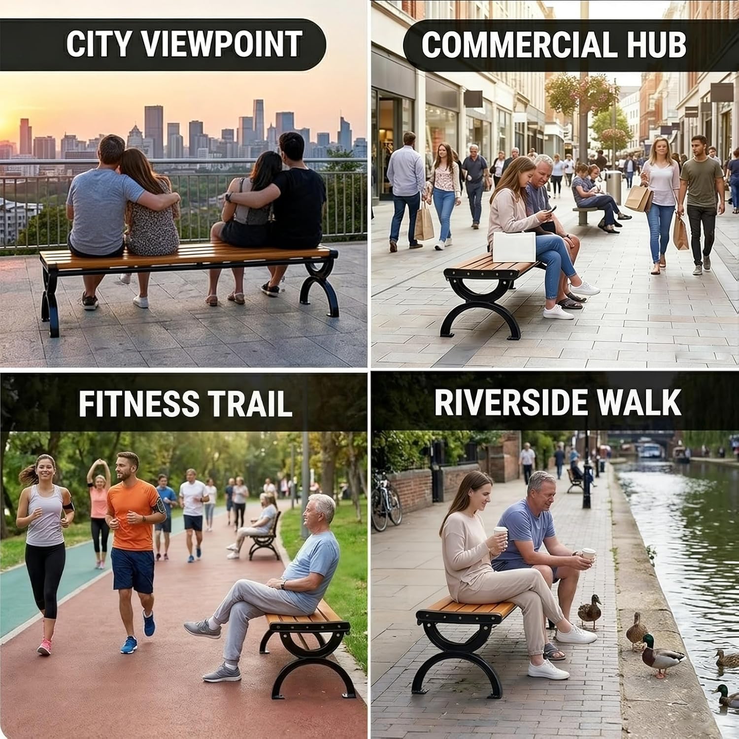 15in High Outdoor Garden Bench Metal, Waterproof Park Patio Benches, with a Load Capacity of 837lbs, Ideal for Outdoor Use(Black,180x38x38cm/71x15x15in)