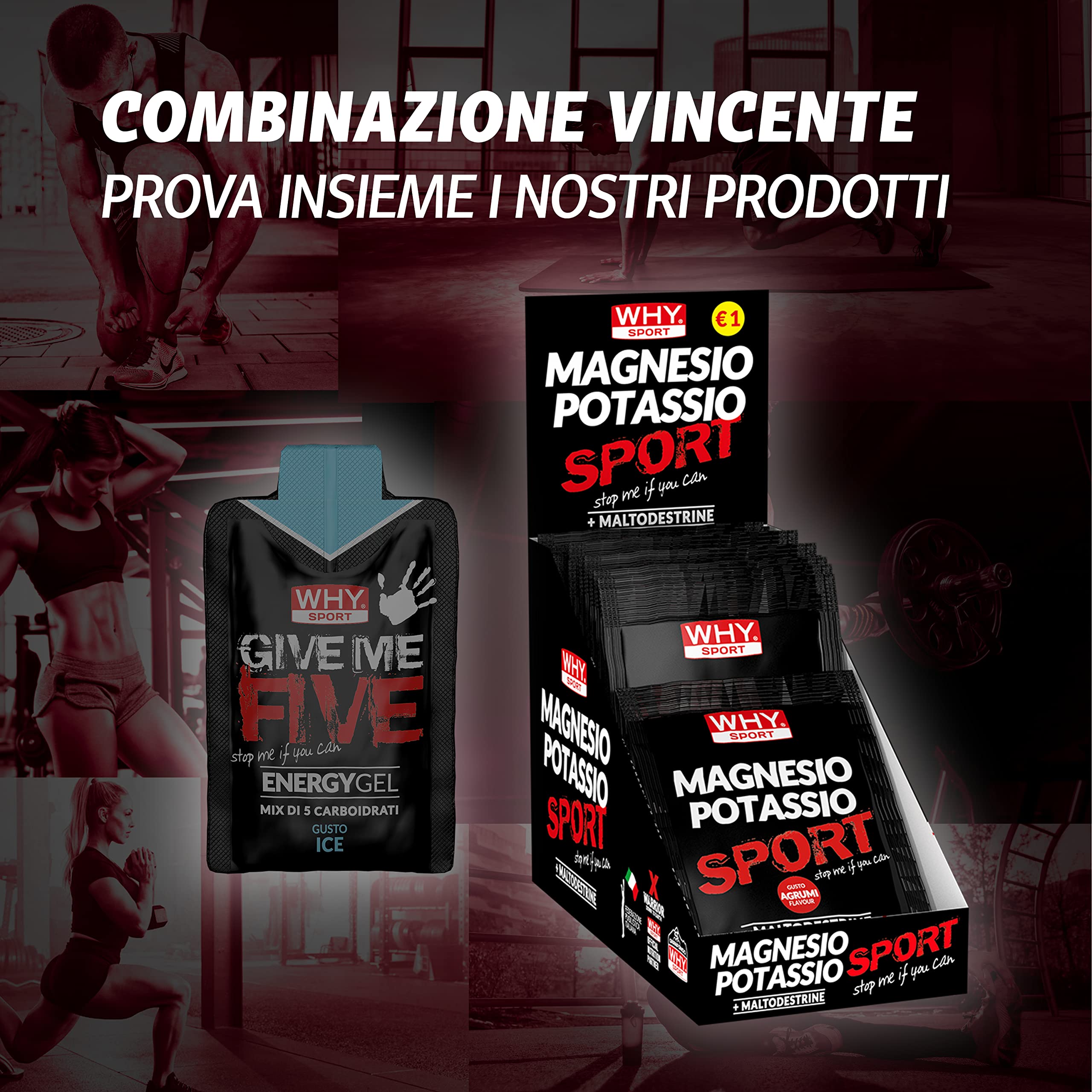 WHY SPORT GIVE ME FIVE - Integratore Alimentare Energetico a Base di Carboidrati e Sodio - Gusto Ice - 50 ml - 24 gel