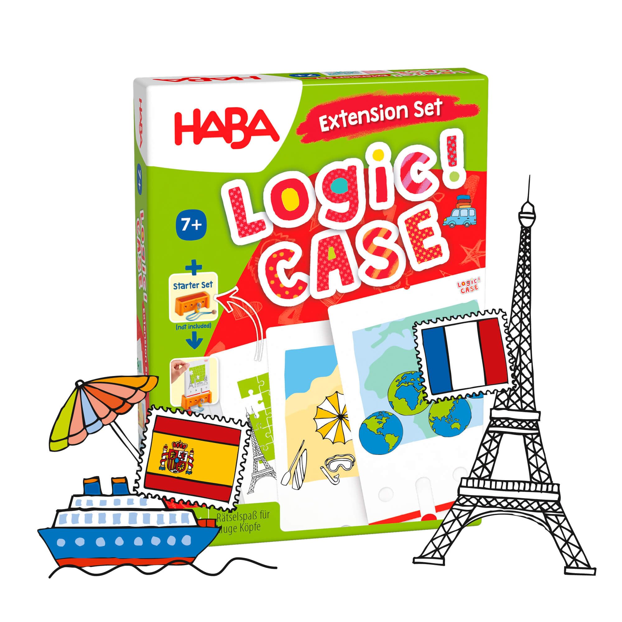 HABA Logic Case Extension Set: Vacation & Travel Ages 7+ Travel Games, Learning Toys, Flash Cards for Kids, Brain Teaser Puzzle Games