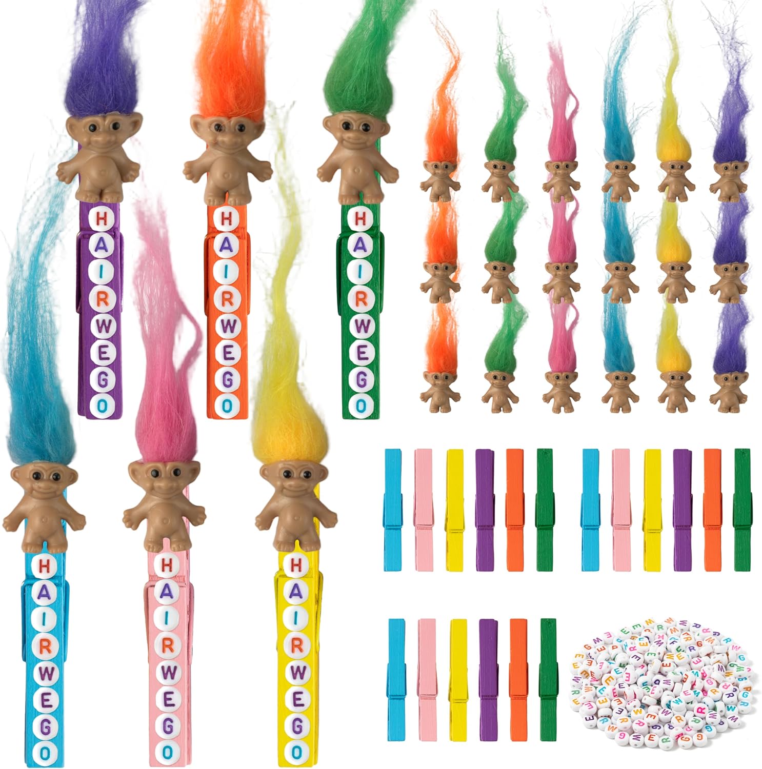 Lucky Troll Dolls Spirit Clips - 60Pack Good Luck Cheer Pins Team Clips Miniature Retro Doll Pegs Bright Cheerleader Gifts for Women Adult Backpack Accessories School Game Day Squad Reward