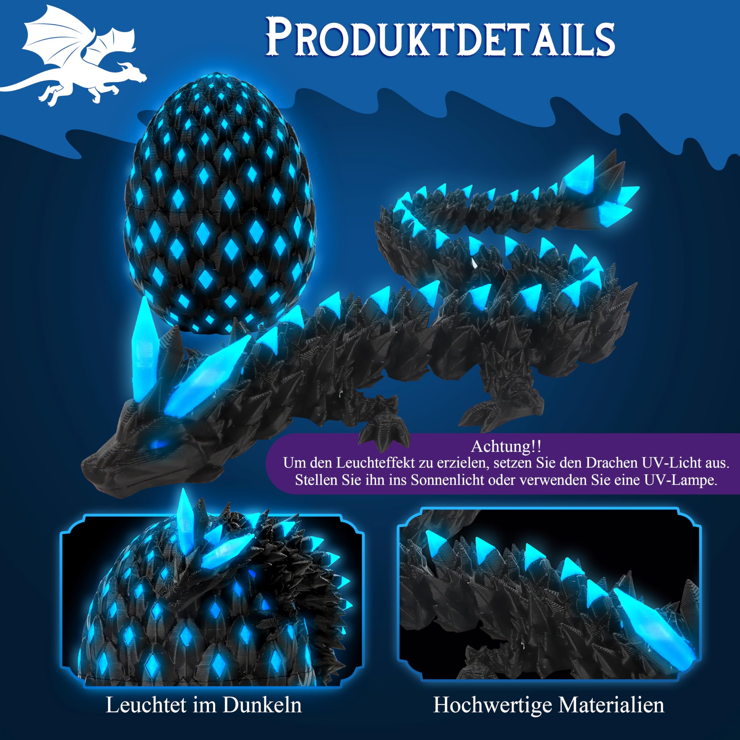 JONRRYIN Uovo Di Drago Stampato in 3D, Drago in Uovo Fluorescente, Giocattolo di Drago, Realistico Drago Giocattolo, Drago Articolato e Giunti Flessibili, Giocattoli da Scrivania