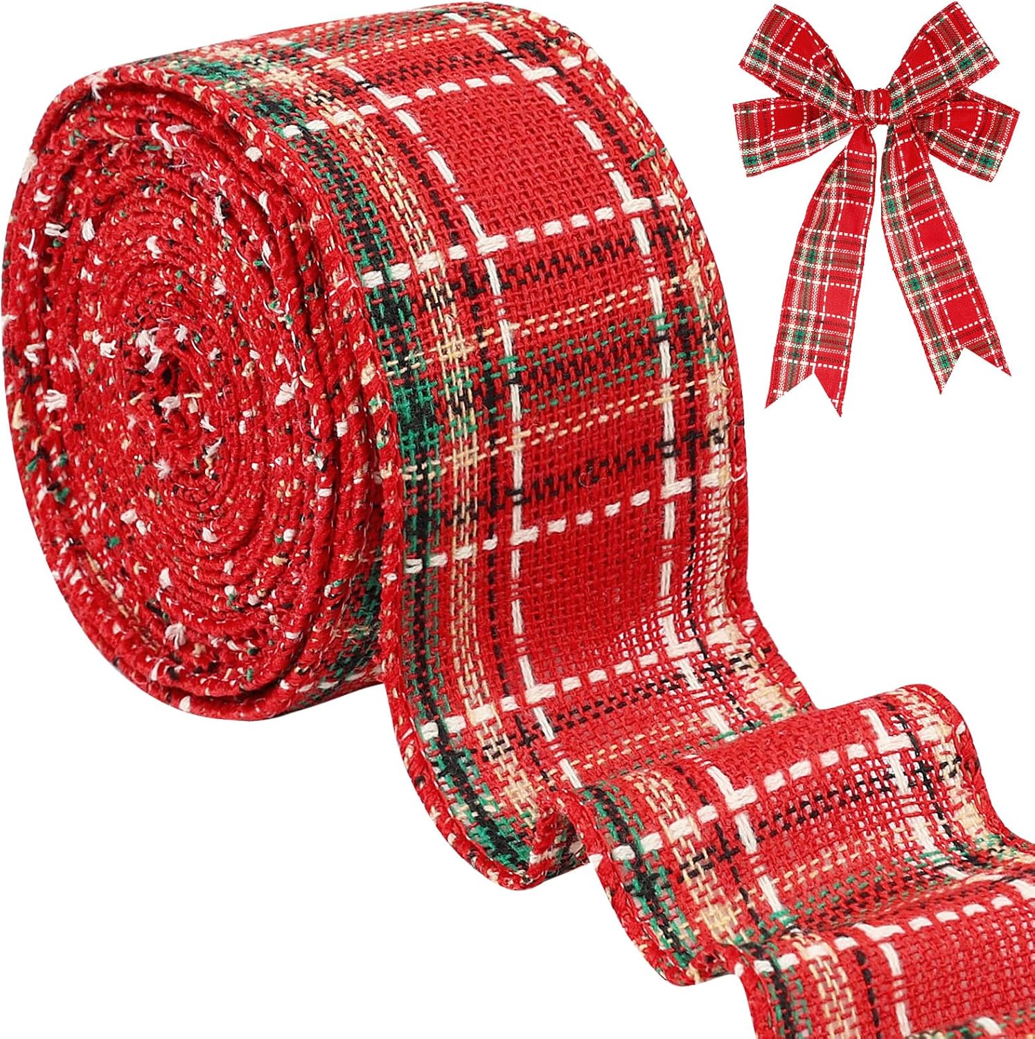 tenn well buffalo plaid ribbon, 9.8 yards 2.5 inch red and green plaid christmas ribbon wired for christmas tree, bow making, wreath making, holiday decoration red and green and white plaid