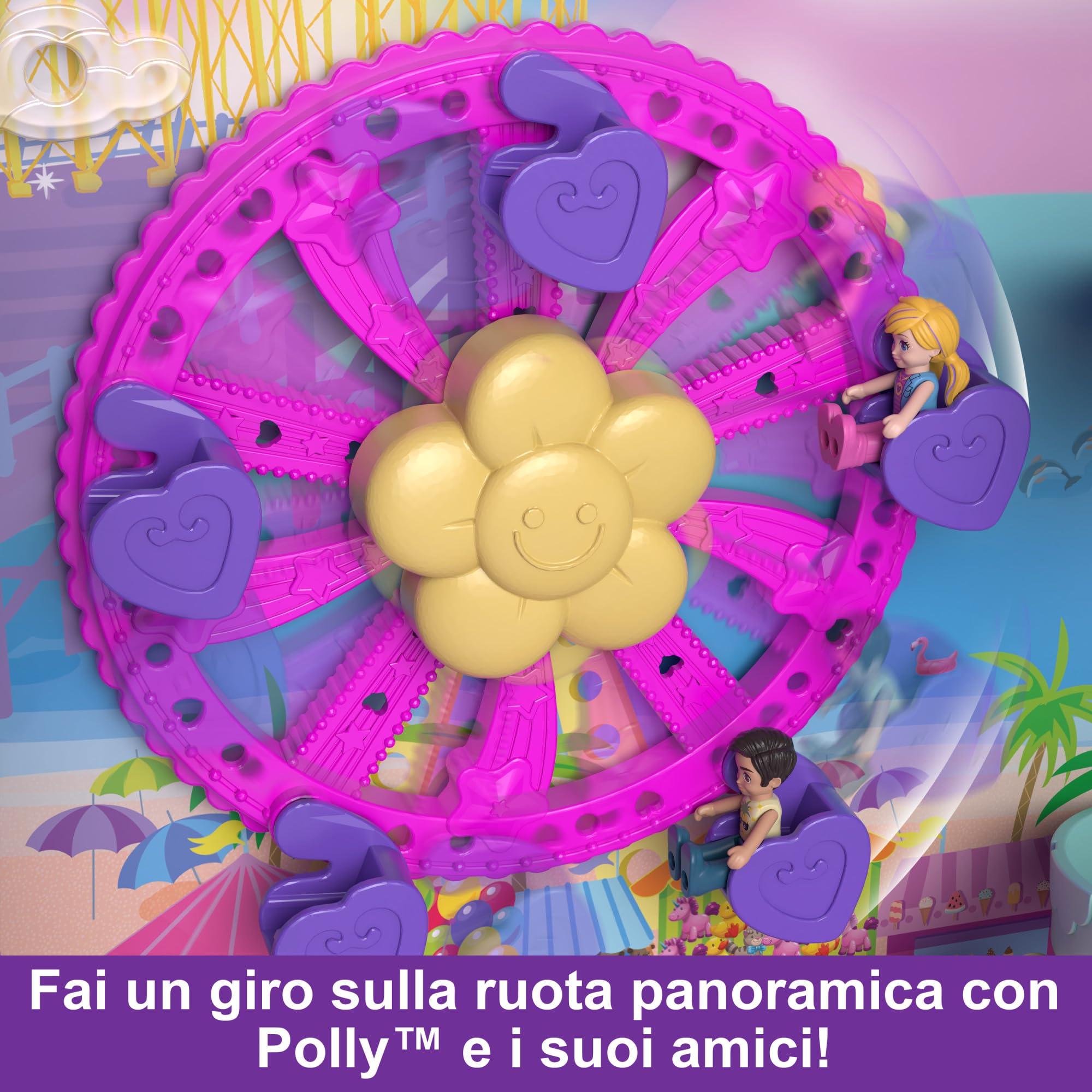 Polly Pocket Pollyville - Trolley Resort Vacanze, playset apribile con 3 località diverse, include 4 bambole, 1 veicolo e 25 accessori, giocattolo per bambini, 4+ anni, HKV43