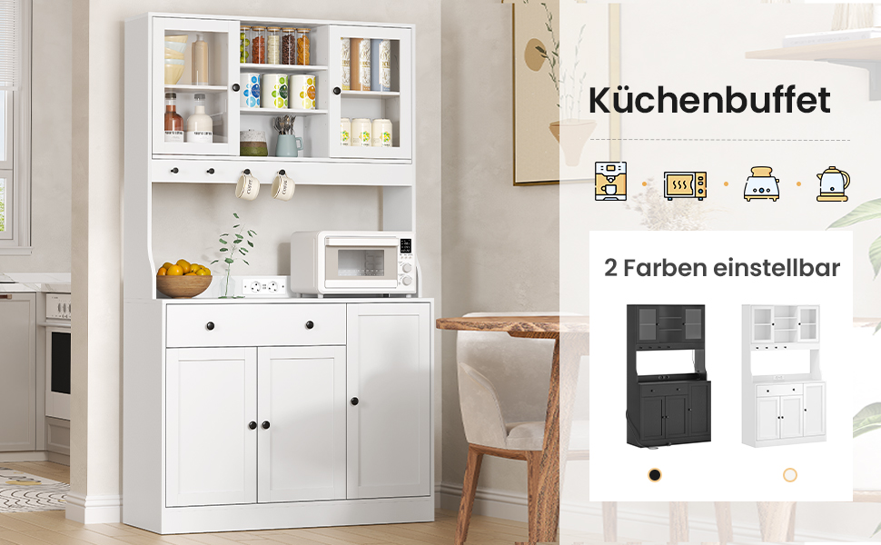Multifunktionaler Küchen-/Esszimmerschrank Mit LED-Beleuchtung – 100x180cm, Mit Schubladen & Steckdosen