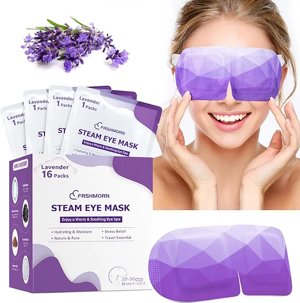 FRSHMORN 16 Packs Steam Eye Mask, Heated Eye Mask for Sleeping, Warm Compress for Eyes, Self Heating Disposal Eye Mask Comfortable Sleep Mask for Home, Office, Spa, Travel Essentials (Lavender)