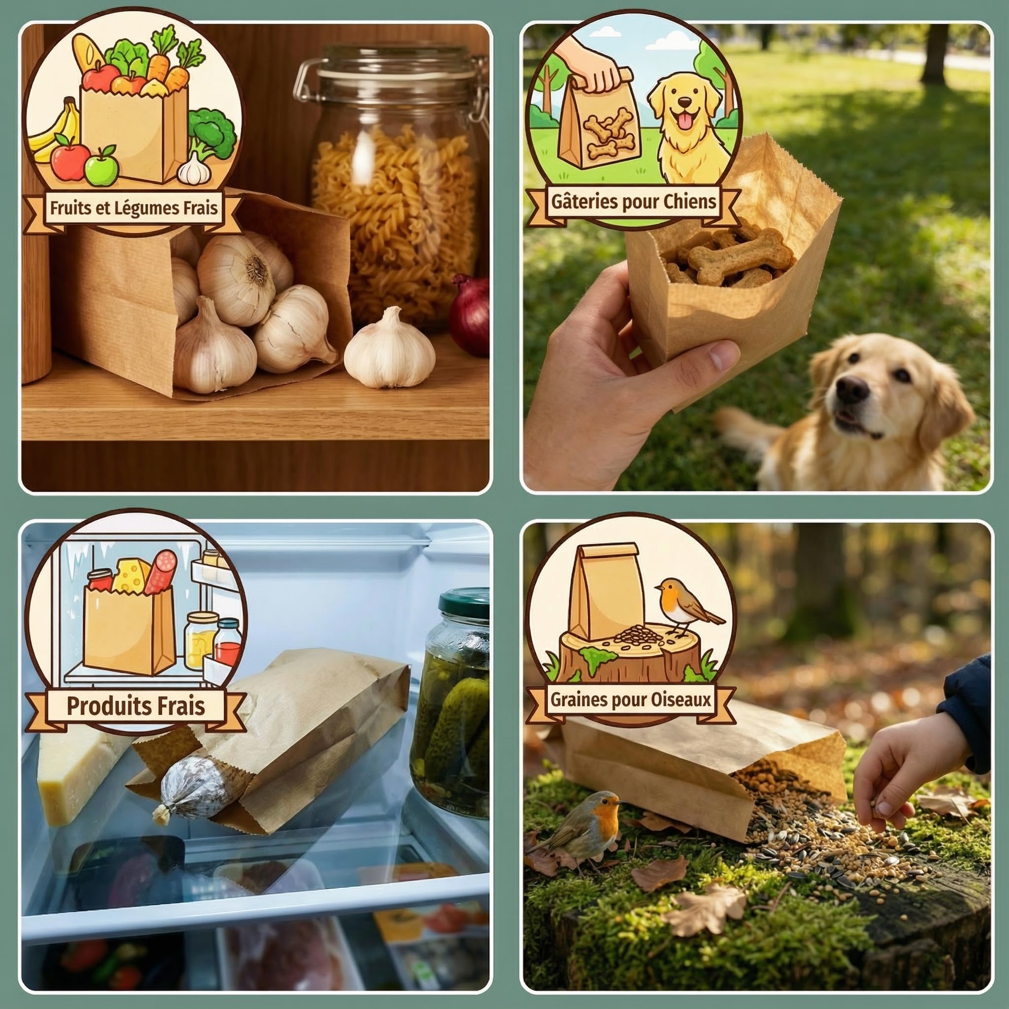 1000 Lot Sac Papier Kraft - Sachet Kraft Alimentaire, Sandwich - Emballage Alimentaire Boulangerie, Patisserie, Bonbon, Café - Sachet Papier Kraft Marron 10 x 5,5 x 25 cm