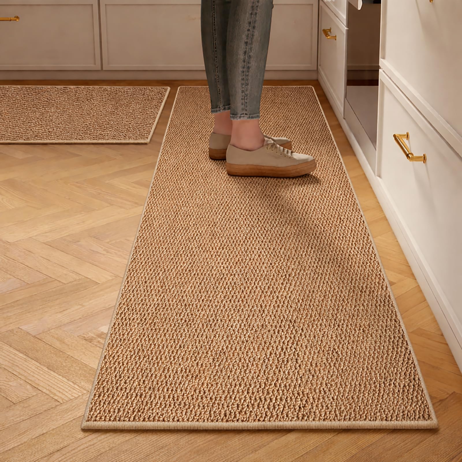 SZSMART Kitchen Rug Sets 2 Piece Kitchen Mats Non Slip Washable Kitchen Runners Floor Mat Grey Modern Abstract for Kitchen Laundry Room Hallway (brown-50x80+60x120cm)