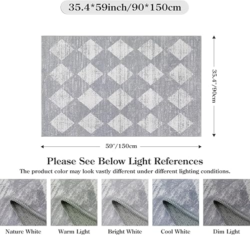 Miniatura 2 de Lahome Alfombra marroquí de enrejado, lavable de 3 x 5, antideslizante, a cuadros, moderna, suave, para interiores, oficina, dormitorio, garaje,