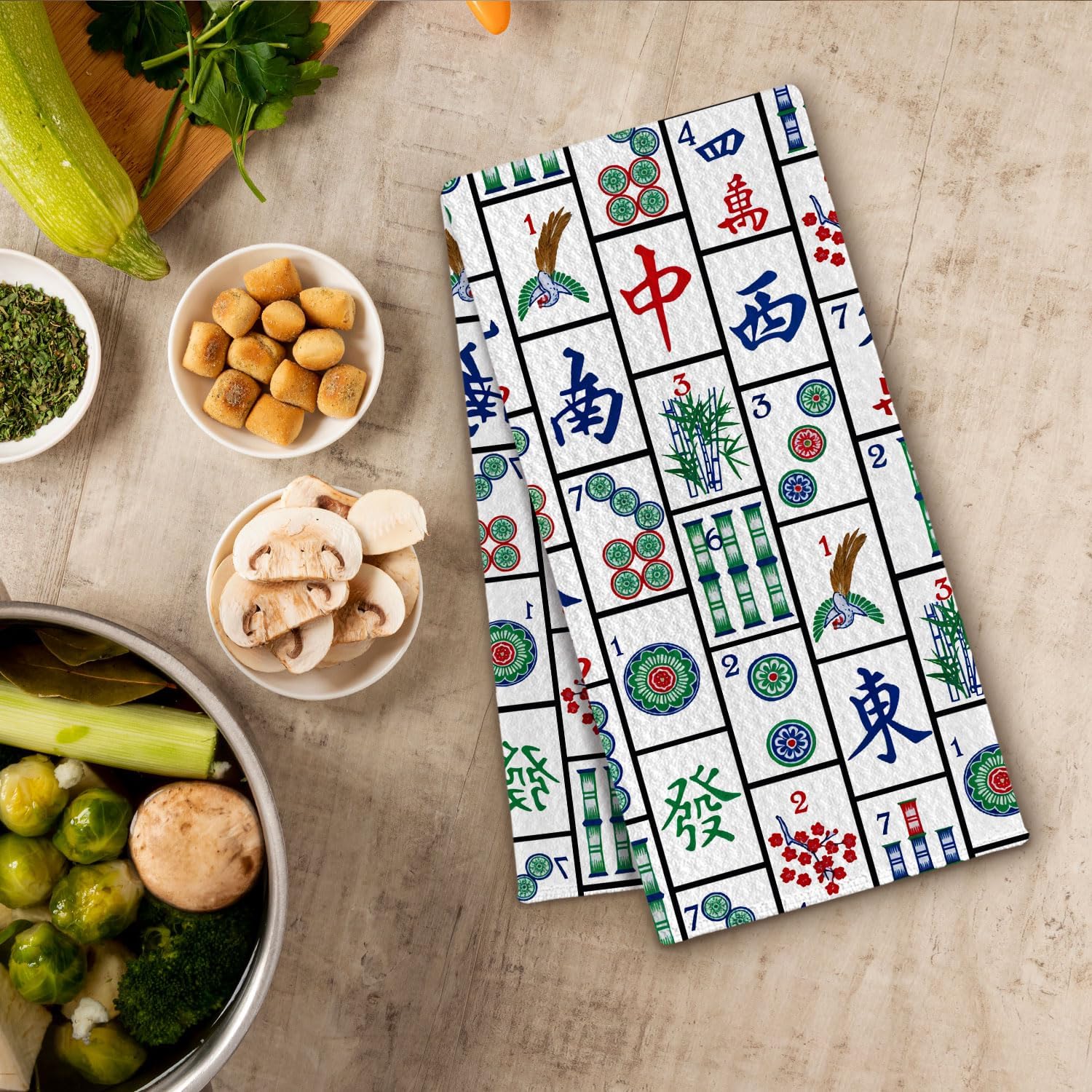 Mahjong Gifts for Women, Mah Jong Themed Decorative Kitchen Dish Towels, Mahjong Accessories and Gifts Ideas for Mah Jong Lovers, 16x24 Inch