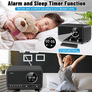 Wholede DAB+/FM Radio with Bluetooth Digital Radio Kitchen Radio DAB Plus Radio with Remote Control Kitchen Radio Alarm Clock with Sleep Timer Alarm Snooze - USB/Aux-in Black