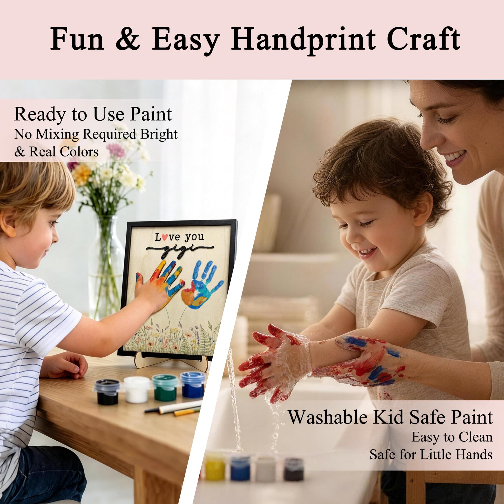 FONDCANYON Gigi - Kit de huellas de manos para el día de la madre, regalos de cumpleaños para el día de la madre, regalos de cumpleaños de nietos, kit de manualidades con pinturas acrílicas, recuerdo
