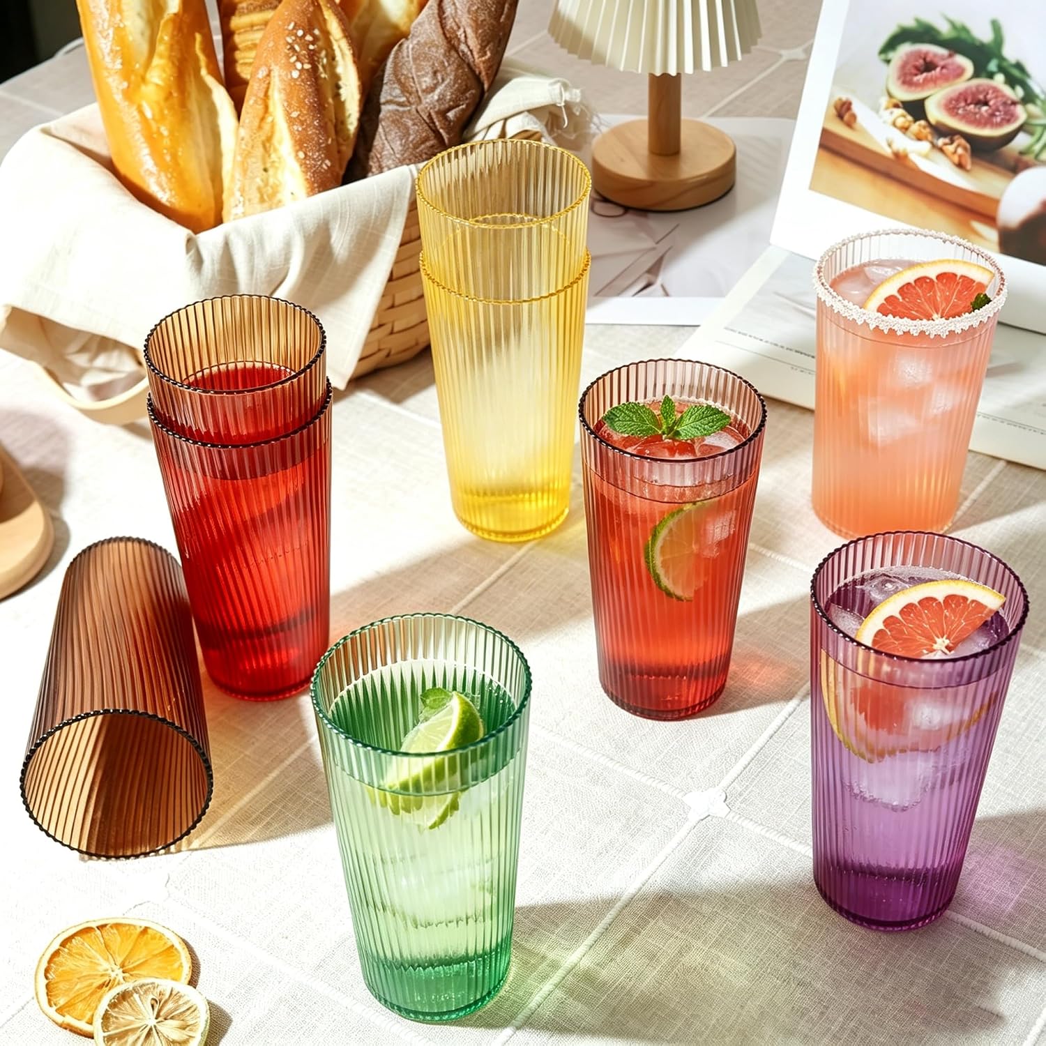 Plastic Drinking Glasses Set of 8, 19oz Unbreakable Kitchen Cups for Kids Dishwasher Safe Reusable Cups BPA Free Stackable Acrylic Tumbler for Kitchen, Bar, Holiday, Party, Dinner