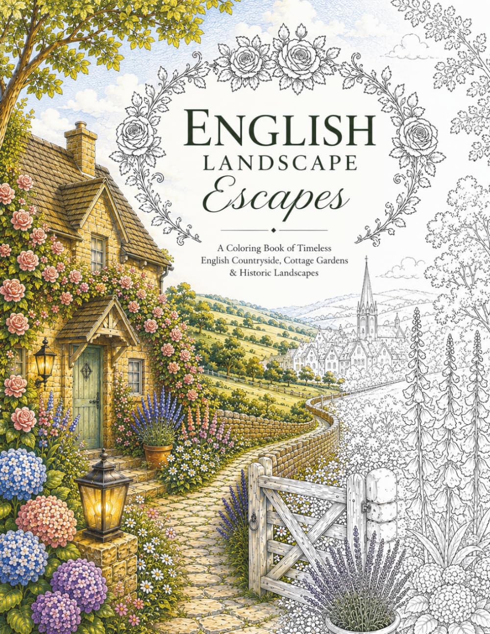 English Landscape Escapes: A Coloring Book of Timeless English Countryside, Cottage Gardens & Historic Estates (The Art of Everyday Escape - Adult Coloring Books)