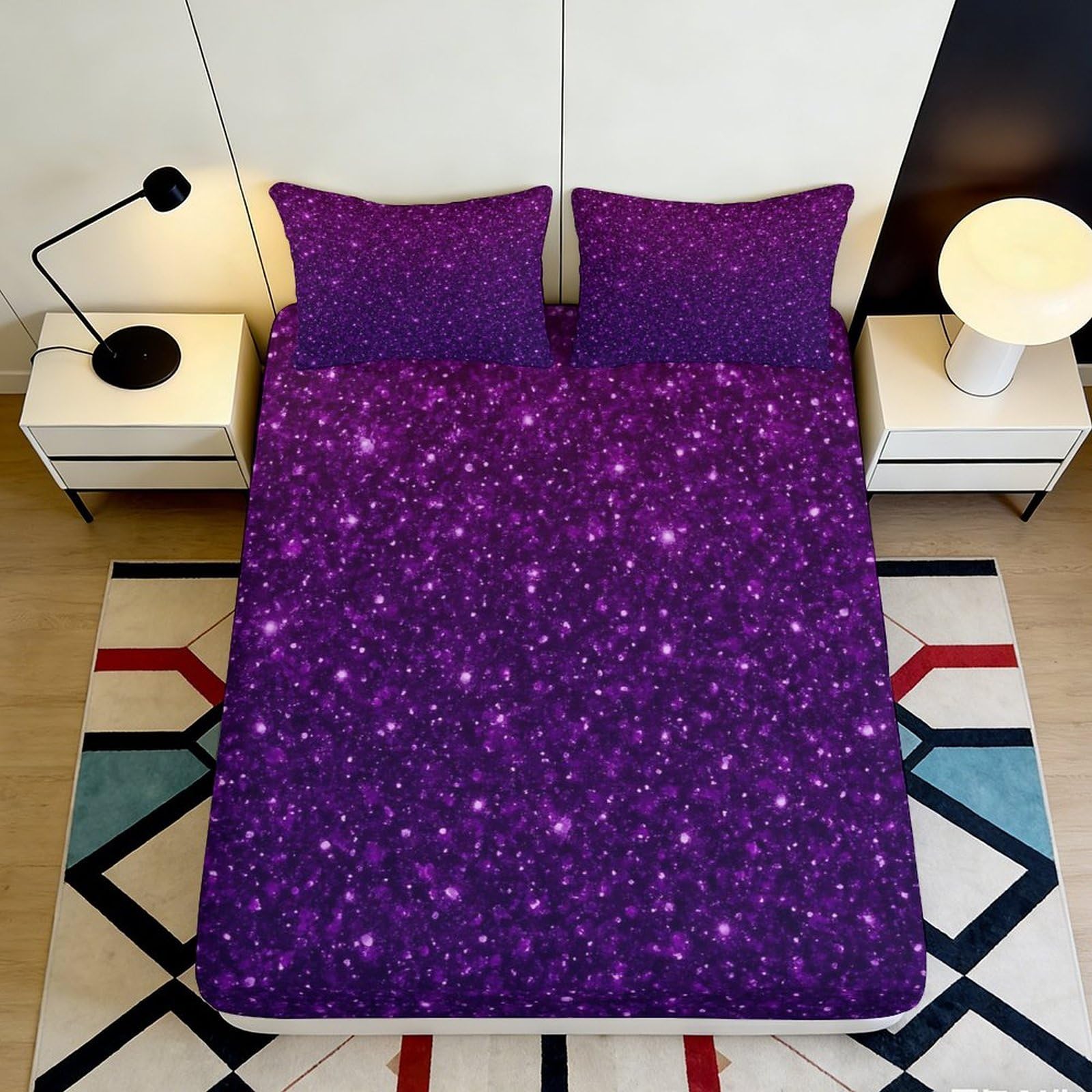 3D Printed Purple Galaxy Starry Sky Fitted Sheet Microfiber Soft Mattress Cover for Bedroom Dorm Decorative 90x200x25cm