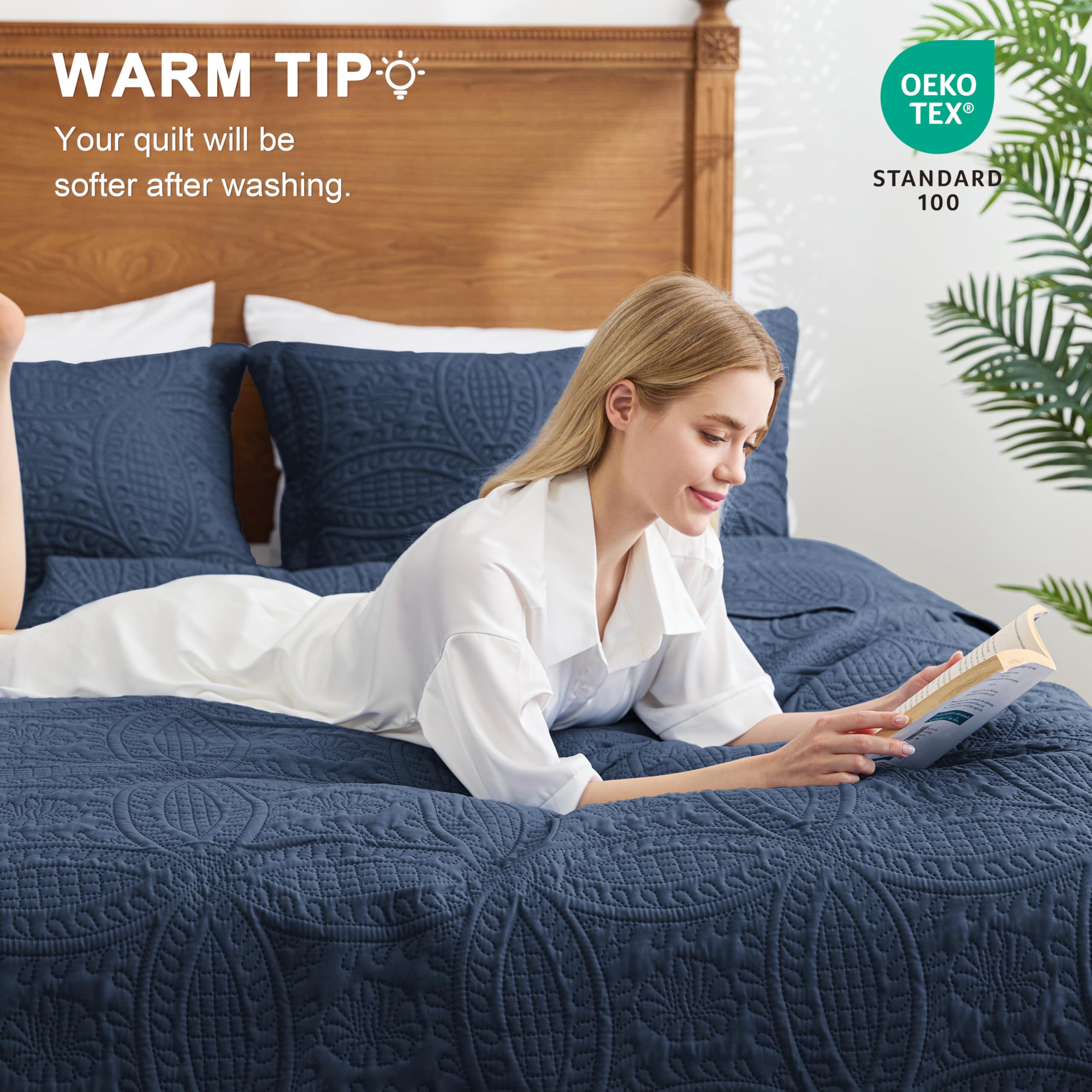 Amazon.com: Love's cabin King Size Quilt Set Navy Blue Bedspreads