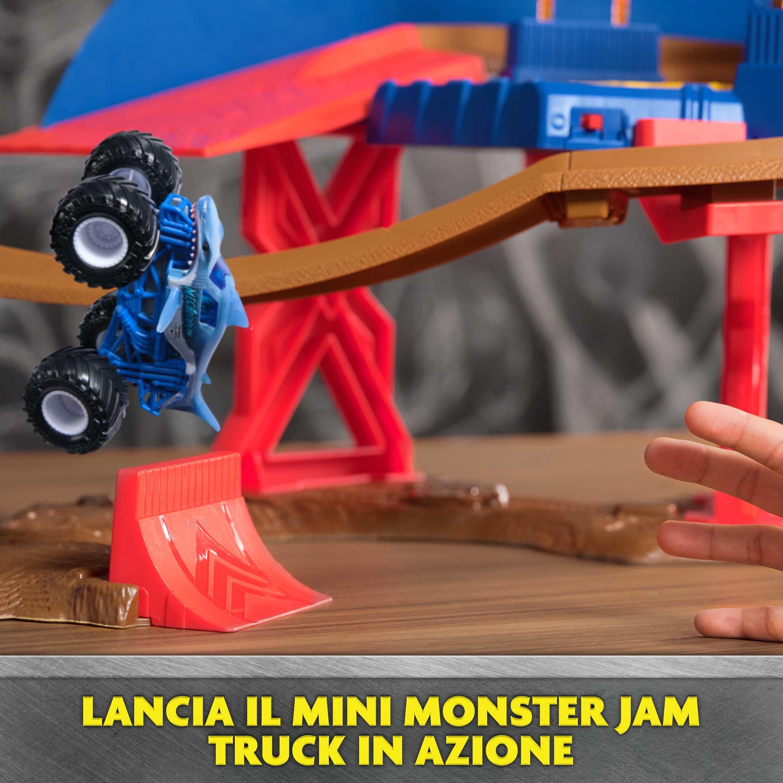 Monster Jam Set Gioco Supercharge Speedway Pista Illuminata World Finals Monster Truck Die-Cast Megalodon El Toro Loco Scala 1:64