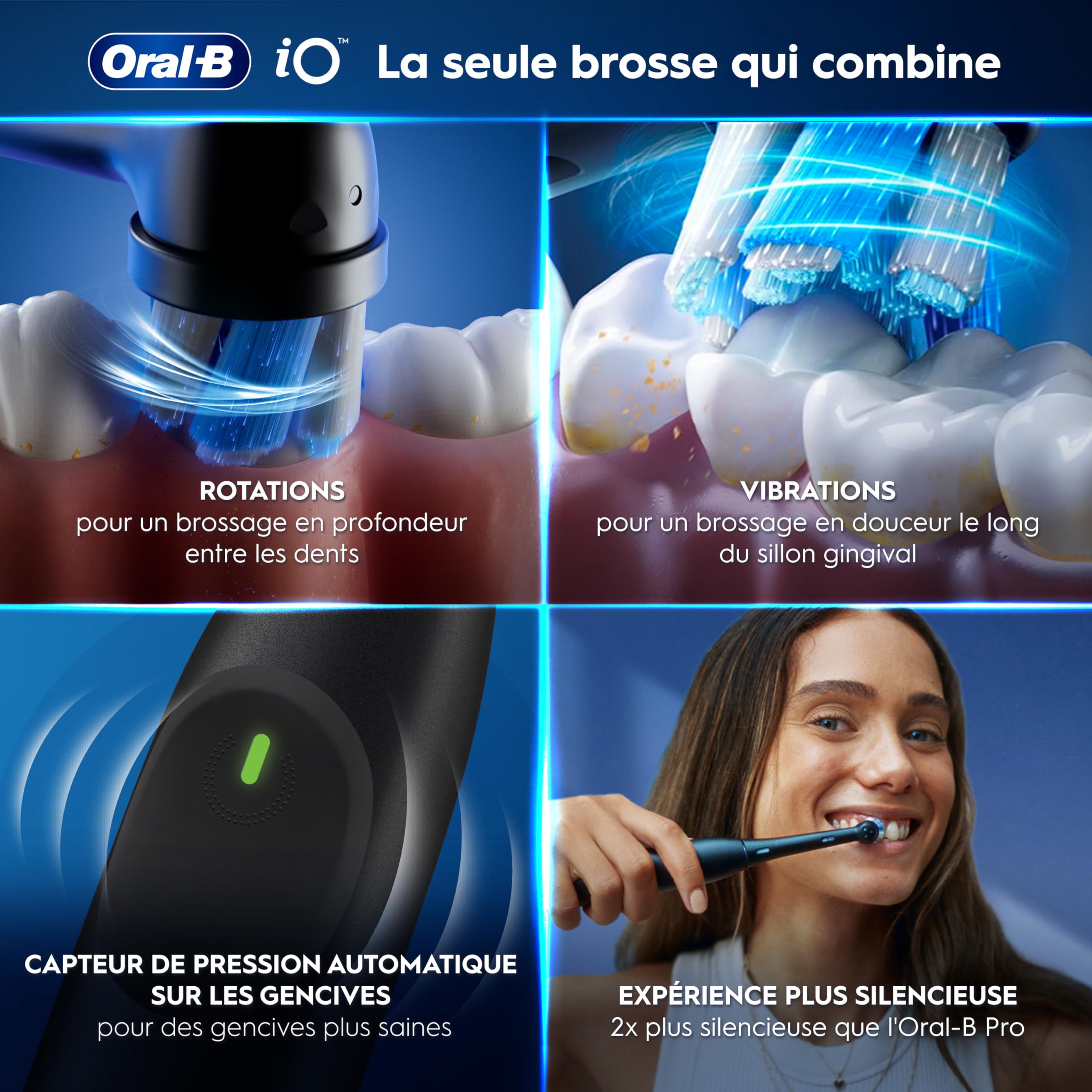 Oral-B iO 2 Black Electric Toothbrush, 3 Cleaning Modes, Soft & Silent Brushing, Pressure Sensor, Replacement Oral B Brush Replacement, Charger, Travel Case, Carton Packaging - 4