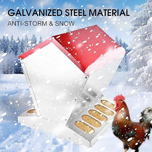 Miniatura 3 de shengyi Comedero galvanizado para pollo de 11.5 a 55 libras, alimentador de aves de corral a prueba de ratas con tapa, resistente a la intemperie,
