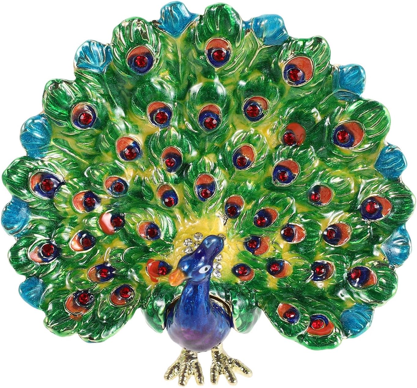 Alipis Enameled Peacock Jewelry Box Vintage Green Metal Trinket Case