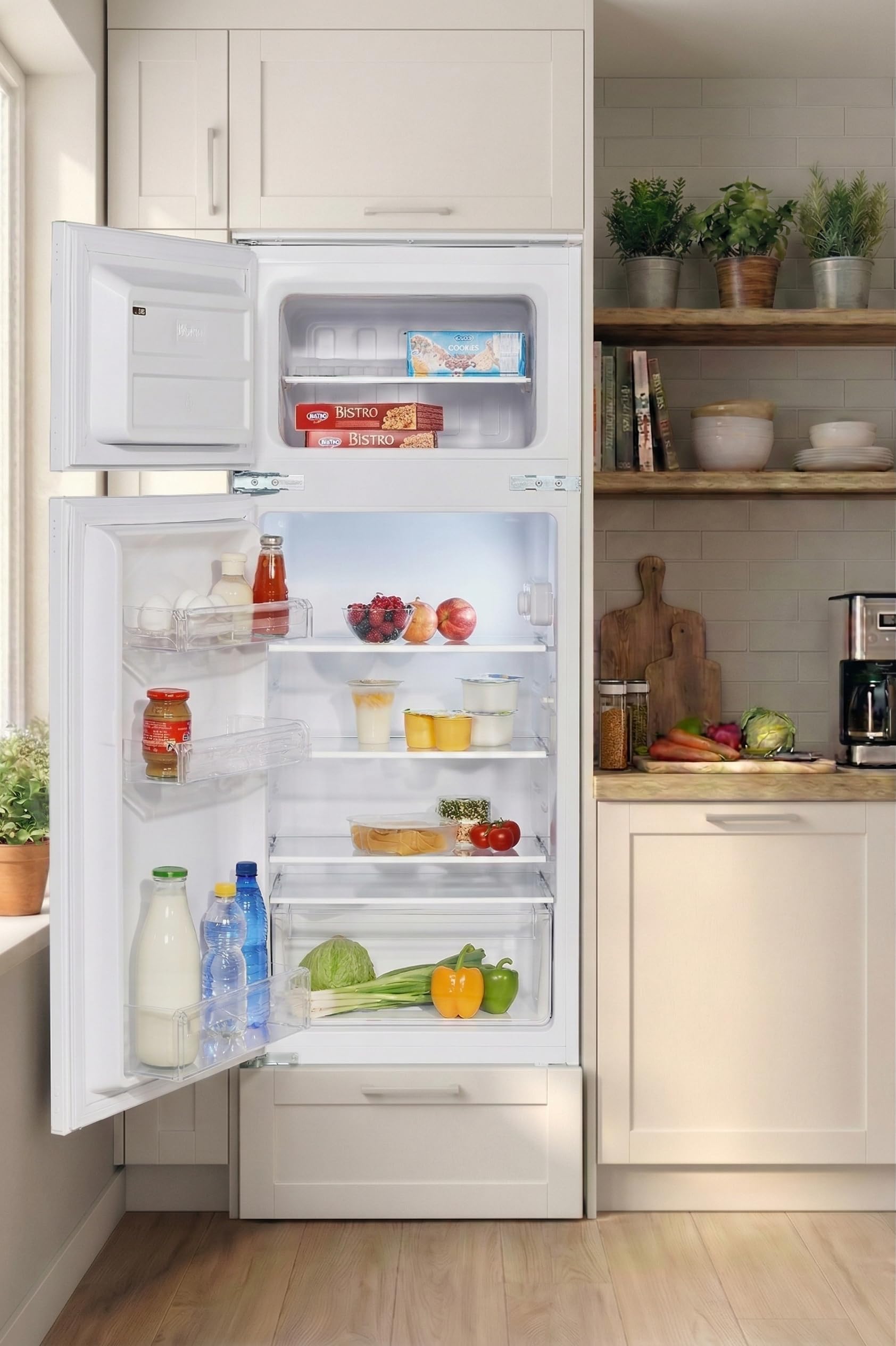 YUNA Einbau Kühlschrank Fedora EKG225E 205L Kühl- / Gefrierkombi LED Schlepptür