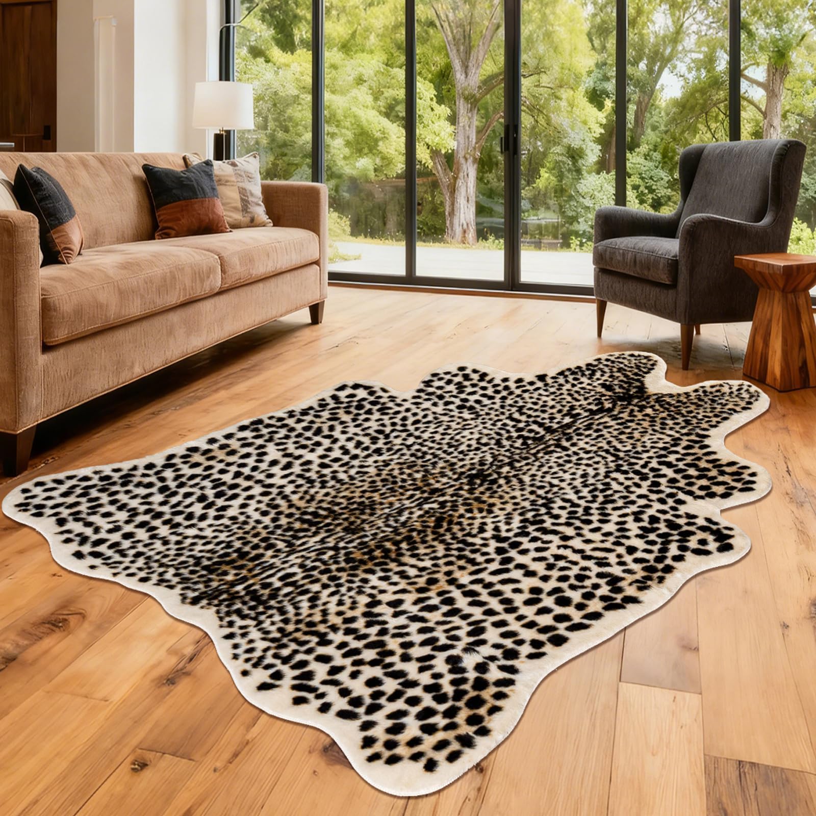 Cheetah Rug 5.2x7-Leopard Print Rug for Living Room Faux Cowhide Carpet