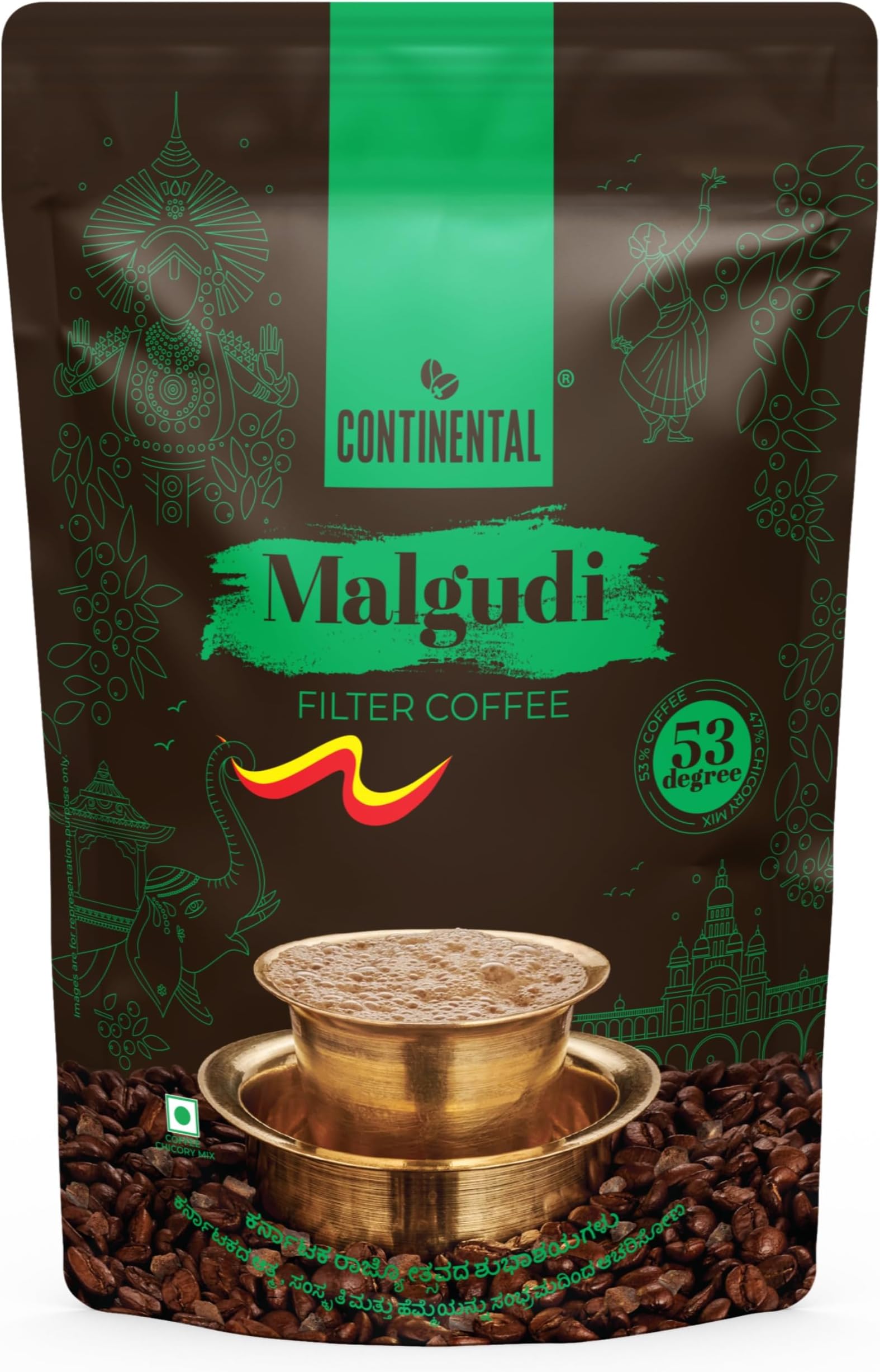 Filter Coffee Powder | 500gm Pouch | 53% Coffee - 47% Chicory | Traditional South Indian Filter Coffee Powder | Locks Real Aroma | Freshly Roasted Ground Coffee Powder