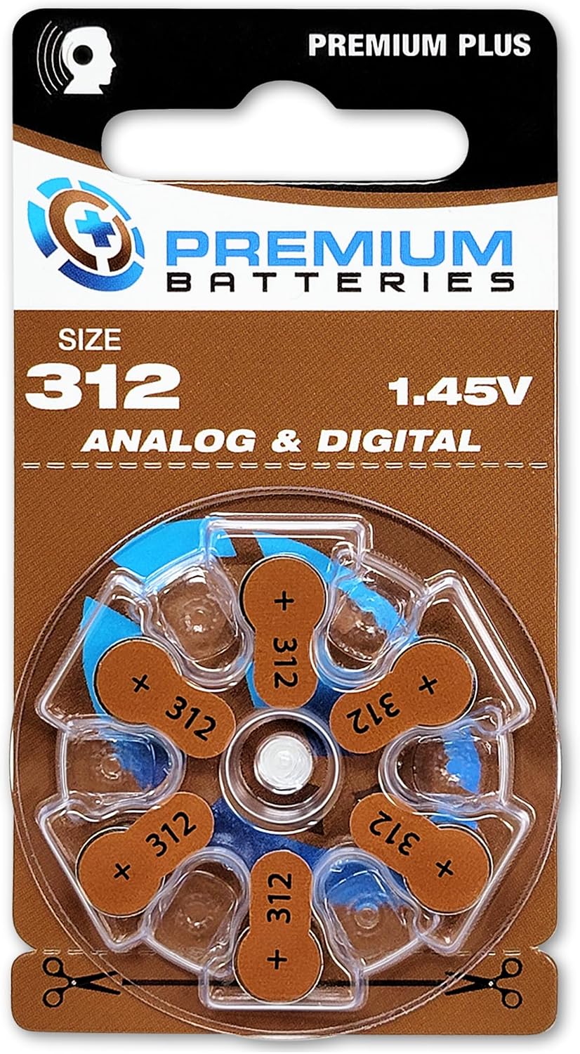 Premium Batteries Size 312 PR41 1.45V Hearing Aid Batteries Brown Tab (60 Batteries)