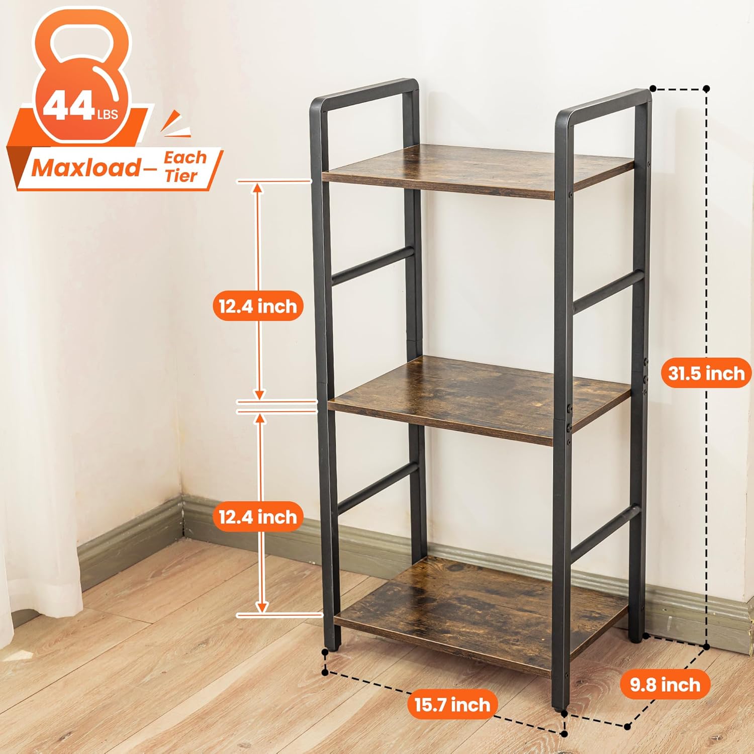 Aquzee 3-Tier Standing Shelf Bathroom, Small Bathroom Storage Shelves, Metal & Wood Narrow Shelving Unit(D9.8in), Multipurpose Freestanding Shelf Unit for Laundry Room Restroom & Toilet Organizer