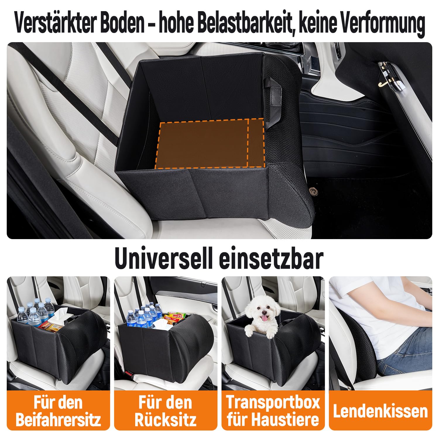 GGW Organizer 2 in 1 pieghevole con cuscino lombare – Scatola robusta per archiviazione in auto, SUV e pick-up