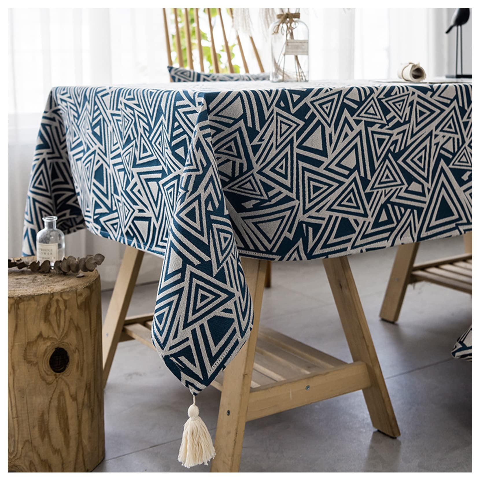 Nappe de table bleu marine motif géométrique moderne rectangulaire 120x180