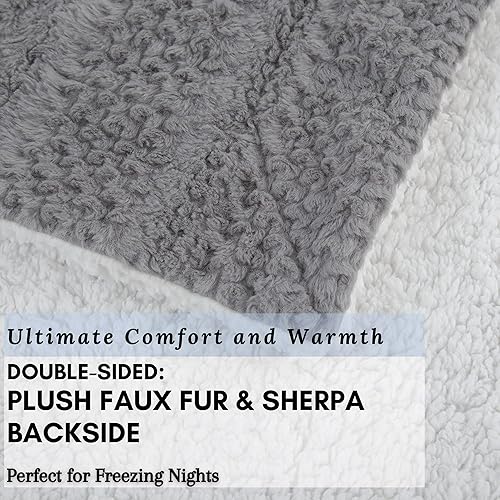 Miniatura 4 de Tache - Manta de piel sintética gris oscuro para sofá, manta mullida con textura burbujeante a rayas en relieve, cálida y súper suave manta de felpa