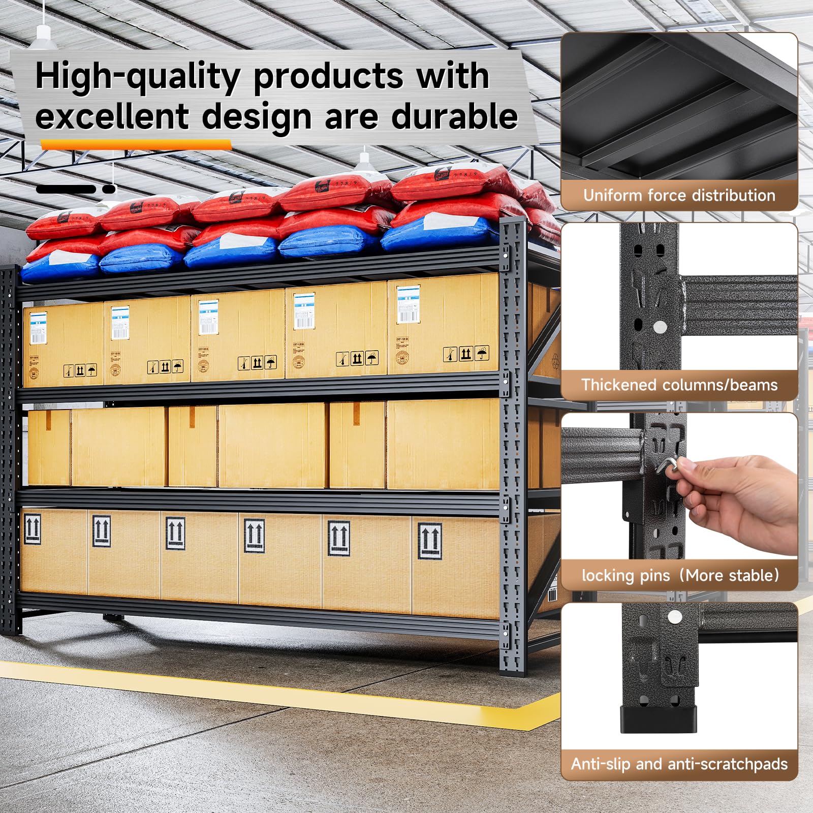 5000LBS Heavy Duty Garage Shelving – 71"W X 24"D X 70"H, Adjustable Metal Shelves With Locking Pins, Black – Industrial Storage Unit